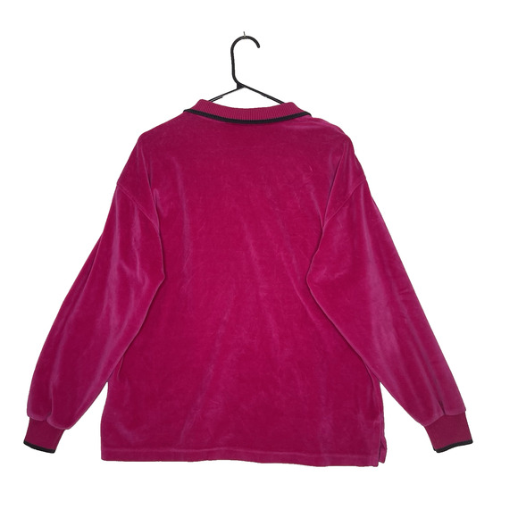 Vintage 90s Velour Polo Sweater Women M Hot Pink Y2K Preppy Retro Soft Cozy - Picture 2 of 9